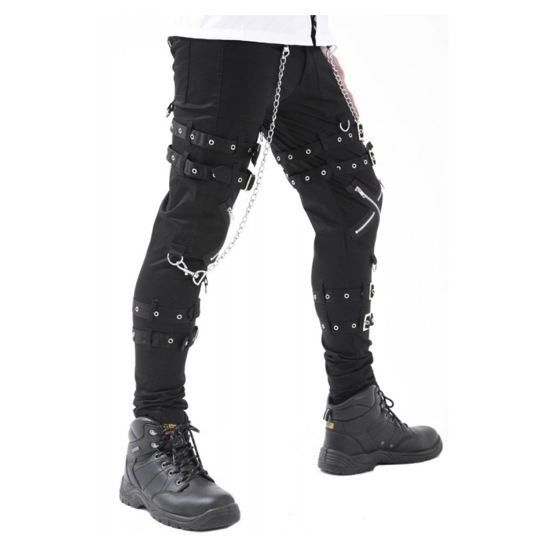 Men Gothic Cross Zip Pant Straps Cyber Punk Bondage Pant Black Goth Punk Pants with Zipper and Straps